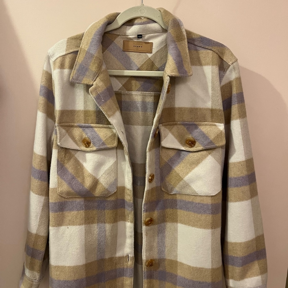 Blank NYC Cream and Purple Plaid Shacket